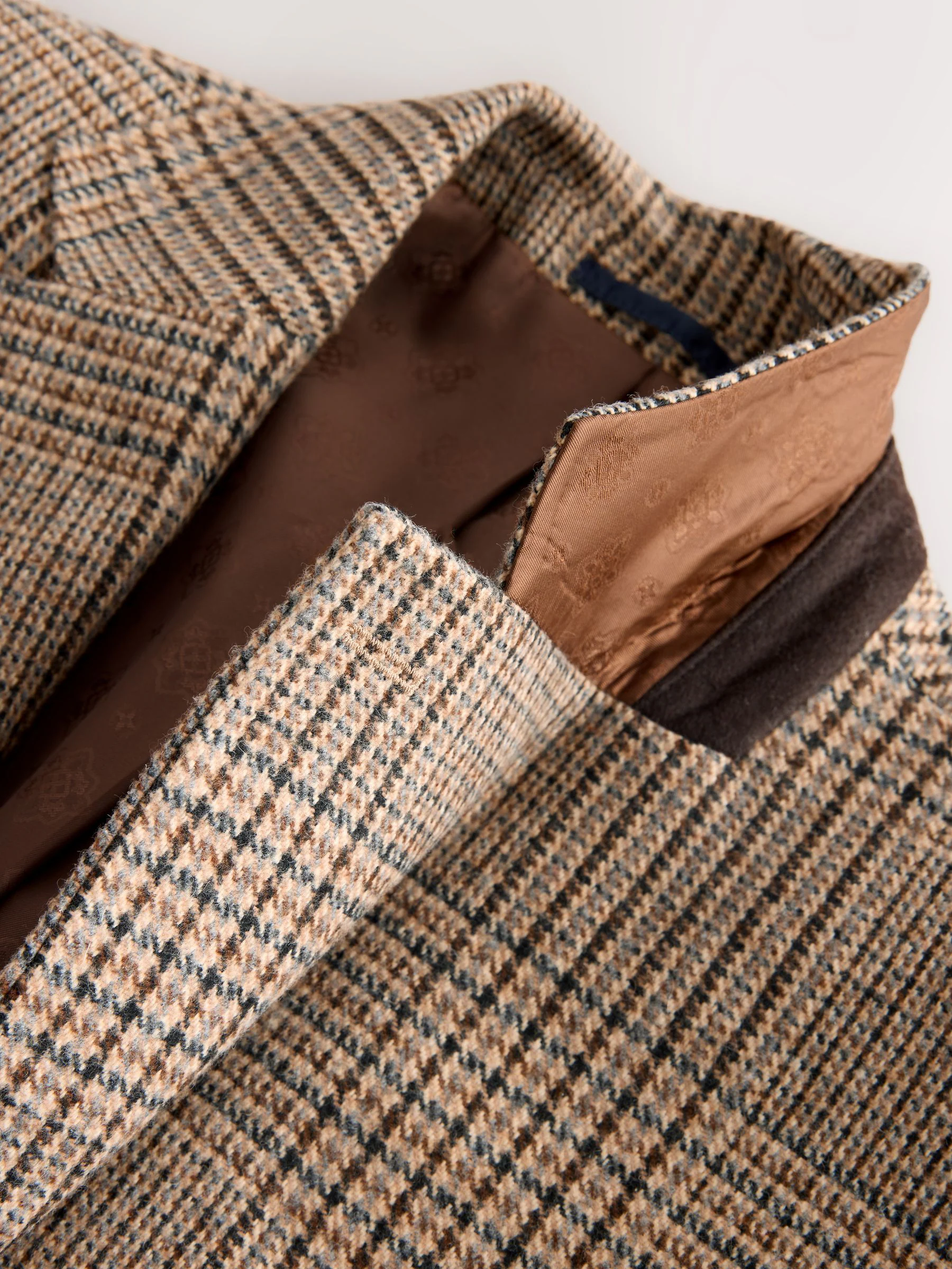Bruin - Regular fit ruitblazer met wol