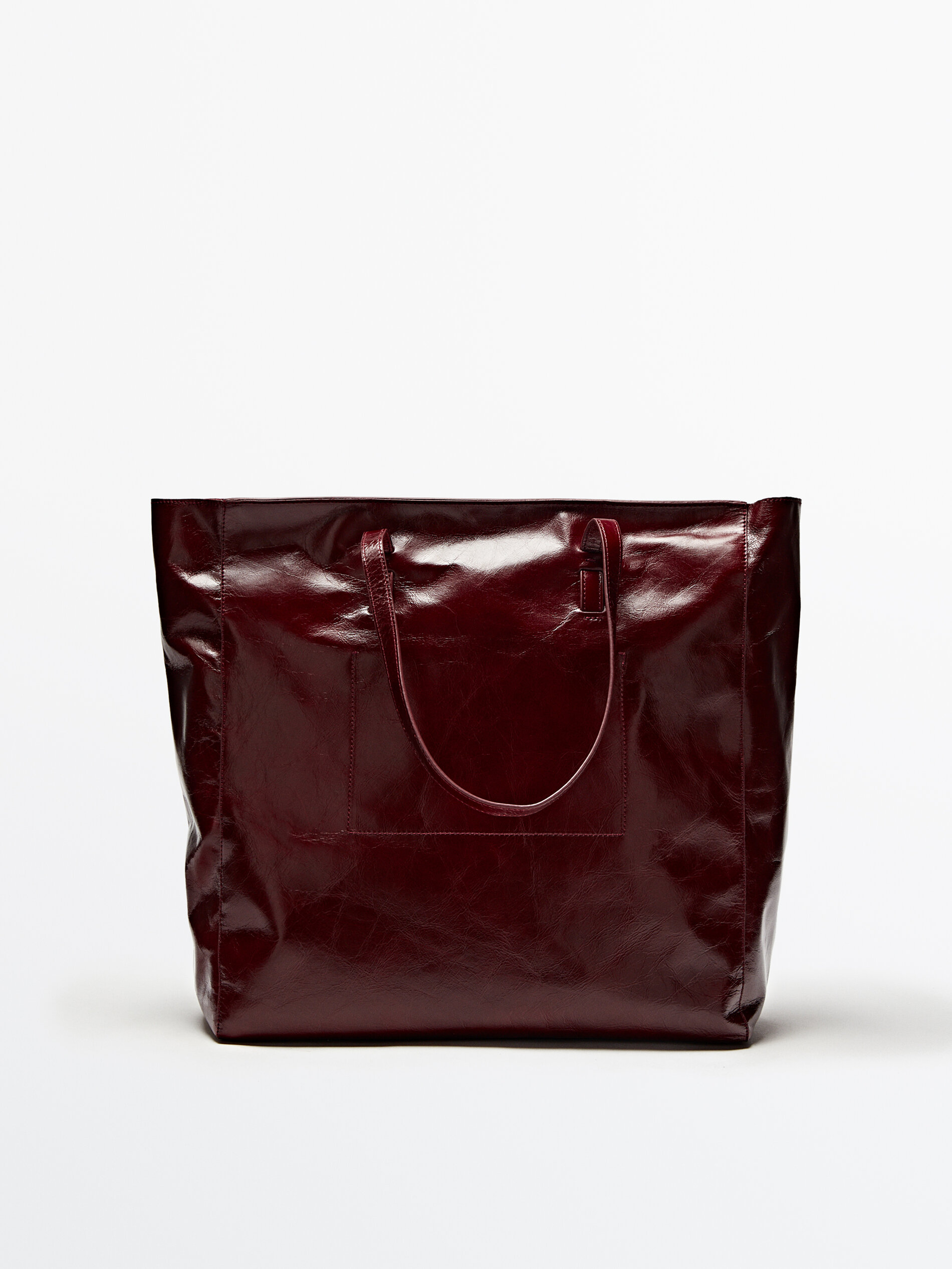Bolsa tote em couro craquelado - BORGONHA