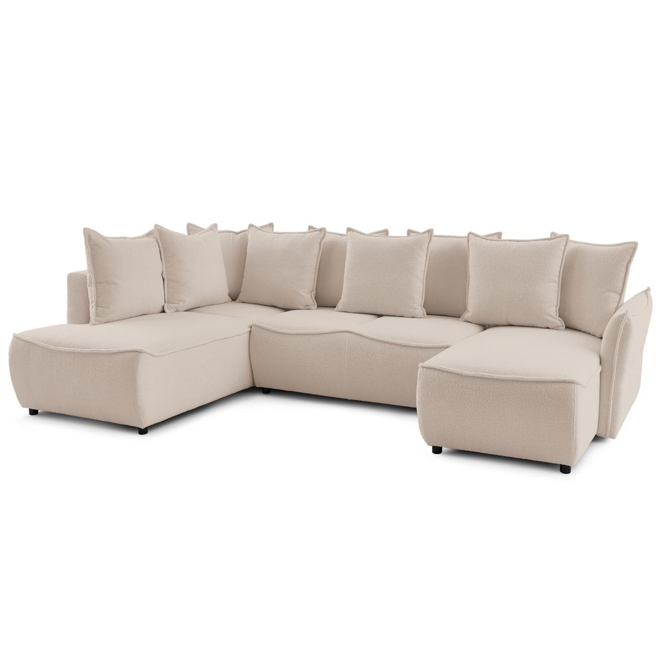Bobochic Canapé panoramique convertible coffre d'angle droit bouclette léon beige - 320x194x90 cm