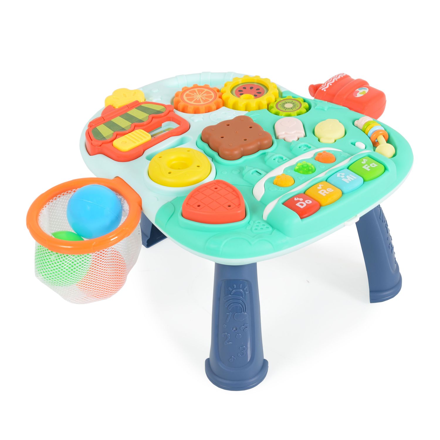 Moni Lauflernwagen 2 in 1 Korb, Musikfunktion, Spieltisch, Bälle, Spielcenter türkis