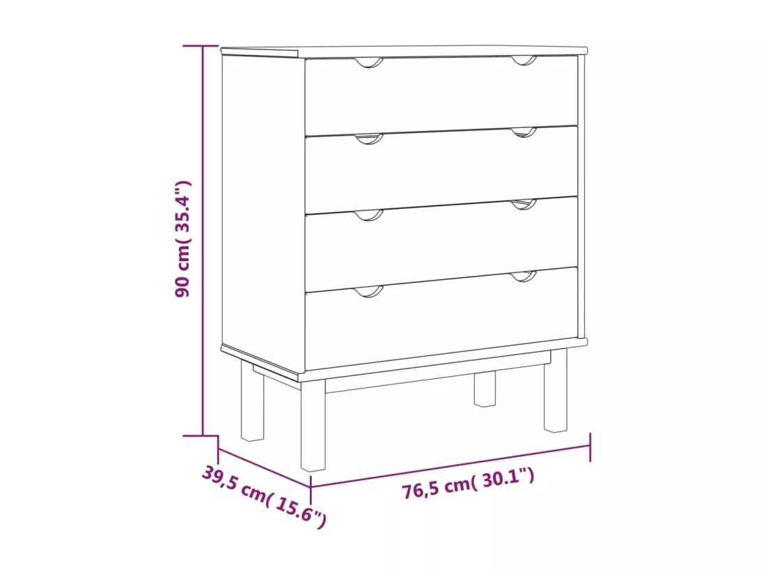 Commode OTTA 76,5x39,5x90 cm Bois de pin massif