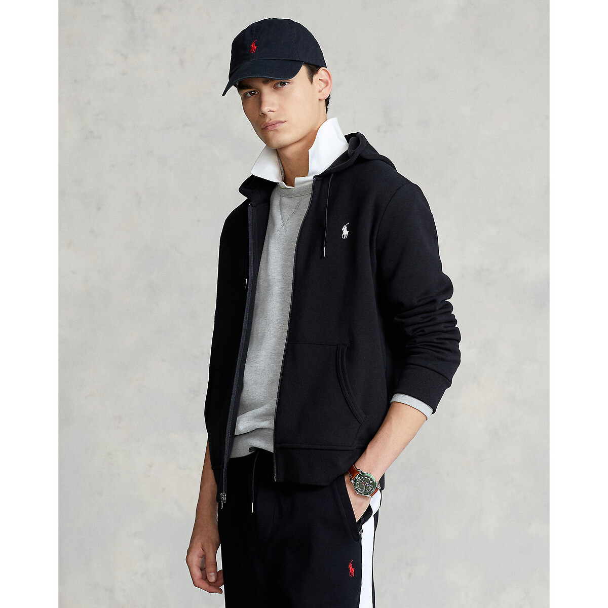 POLO RALPH LAUREN<br>Suéter de algodão com zíper e logotipo bordado