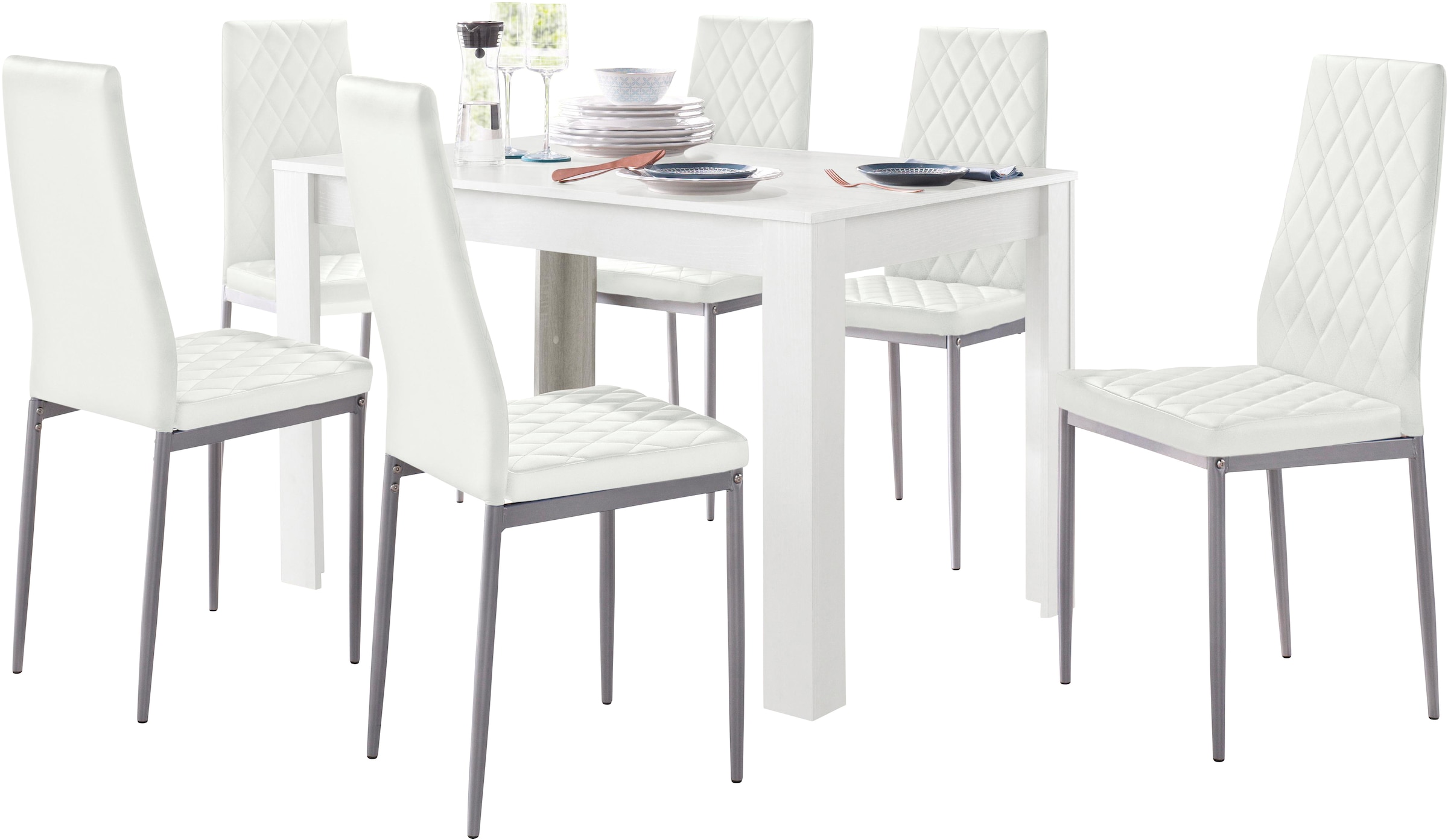 INOSIGN Essgruppe »TOPSELLER! Tisch, Stuhl, OTTOs Choice« Set, 5tlg. Set. Tisch 120 cm plus 4 Stühle, 5 Stk. tlg. Tisch 120 cm, 4 Stühle in Lederoptik