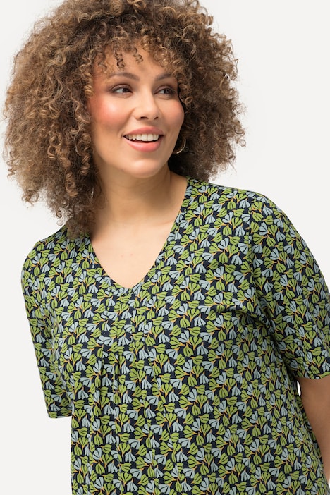 T-Shirt, Zierfalten, A-Linie, V-Ausschnitt, Halbarm