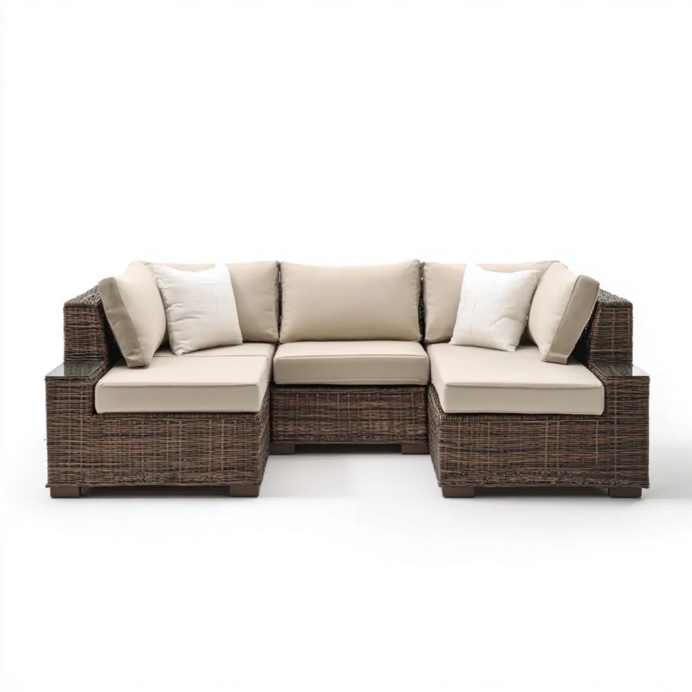 Rattan Garten-Ecksofa Set - Kunststoff Rattan Beige/Braun 200x80x40 cm