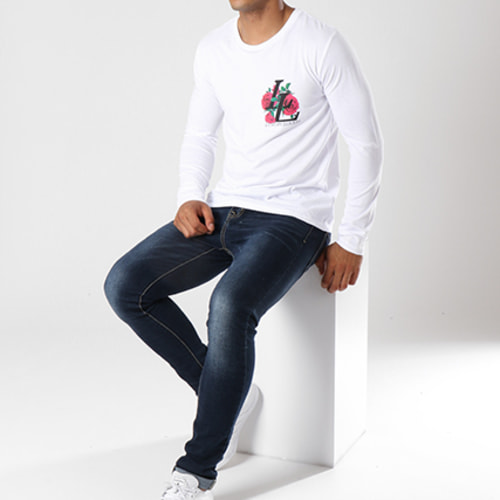 Tee Shirt Manches Longues Emblem Back Blanc