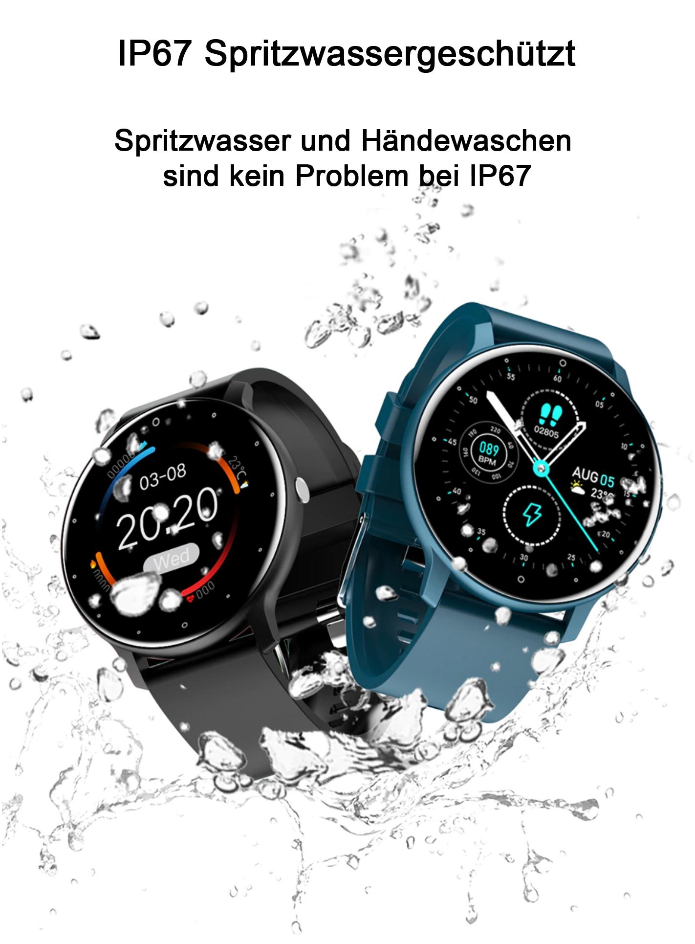 TPFNet Smart Watch / Fitness Tracker IP67 - Milanaise Armband + Silikon Armband - Android & IOS - Blau