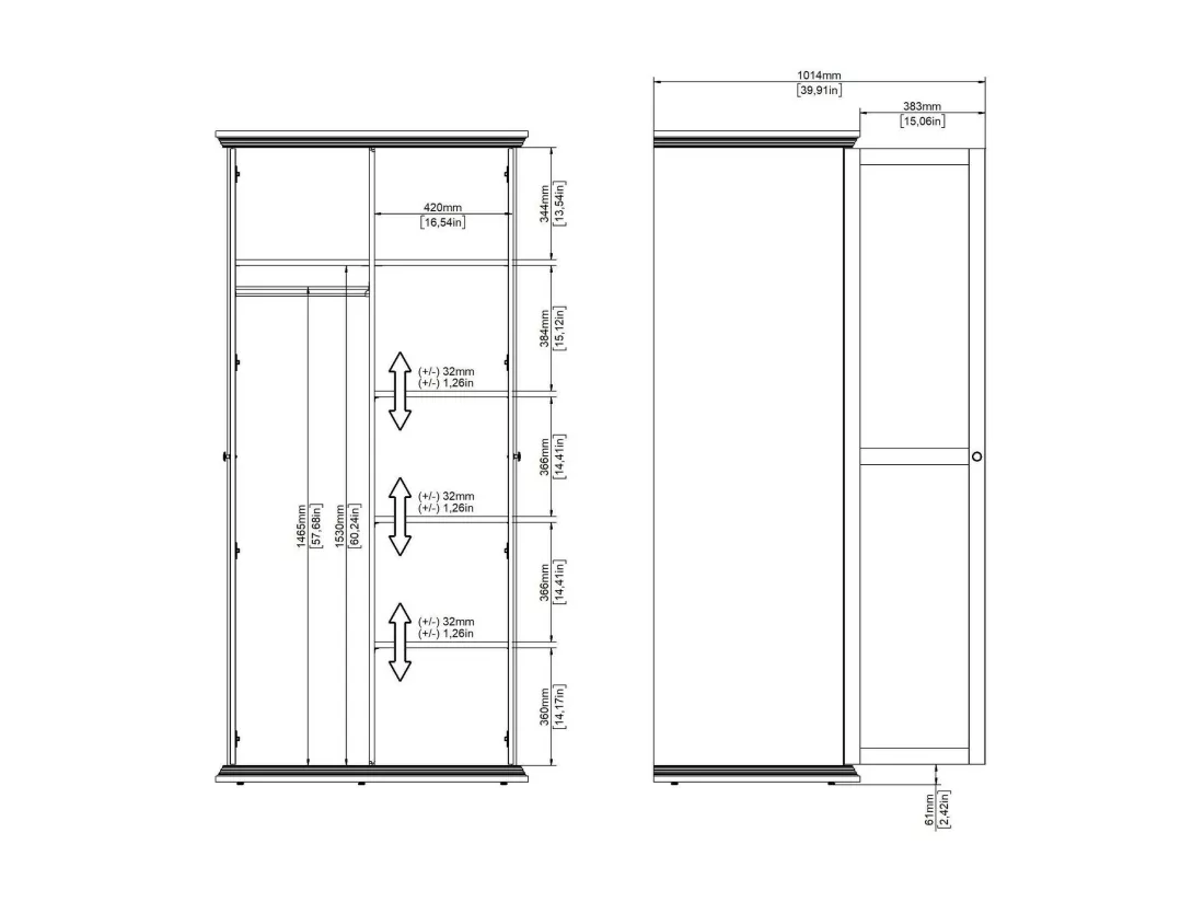 Garde-robe 2 portes Dscapol, Meubles de chambre, Penderie de plain-pied, Placard à vêtements, 96x63 h200 cm, Noir