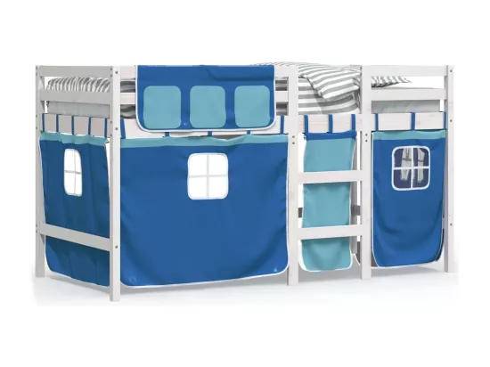 Lit mezzanine enfants avec rideaux sans matelas bleu 90x190 cm