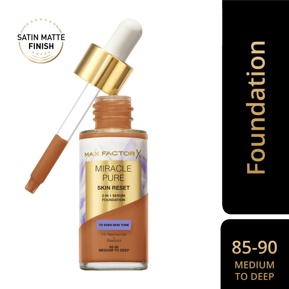 Max Factor Miracle Pure 2in1 Skin Reset Serum Foundation Medium to Deep30 ml