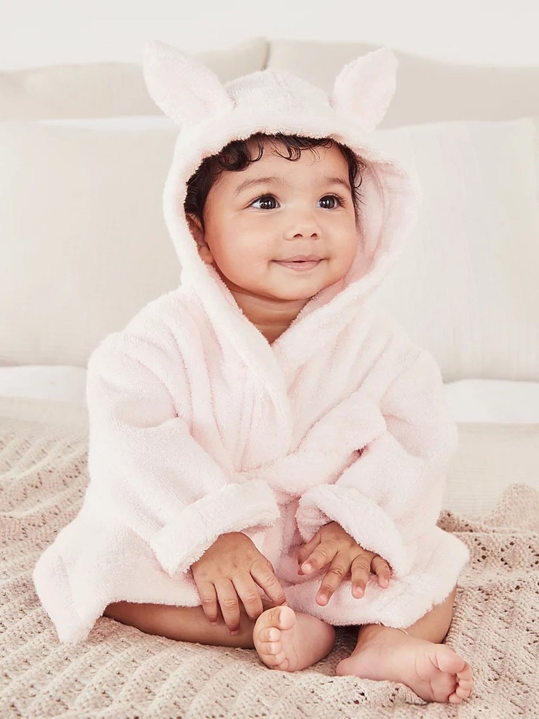 The White Company roze babybadjas met berenoren van 100% katoen