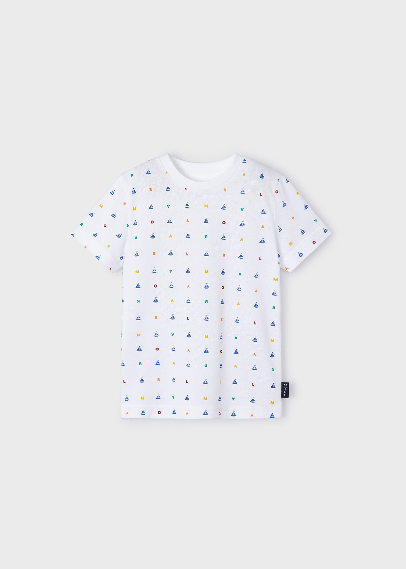 Camiseta infantil Better Cotton branca com estampa de mini granito