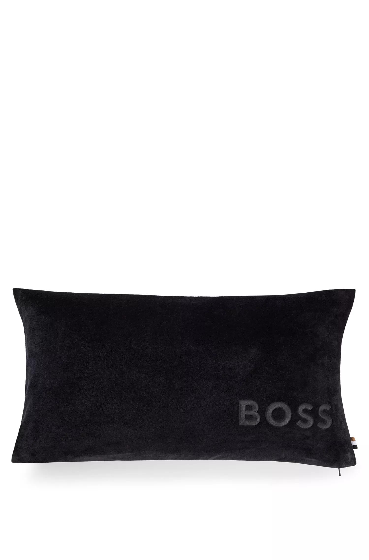 Capa de almofada BOSS com logotipo preto bordado em mistura de algodão.