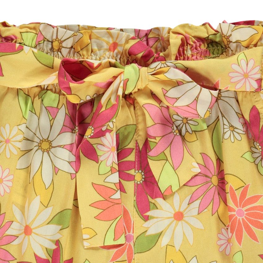 Pantalon fluide imprimé floral à nouer pour fille - Jaune