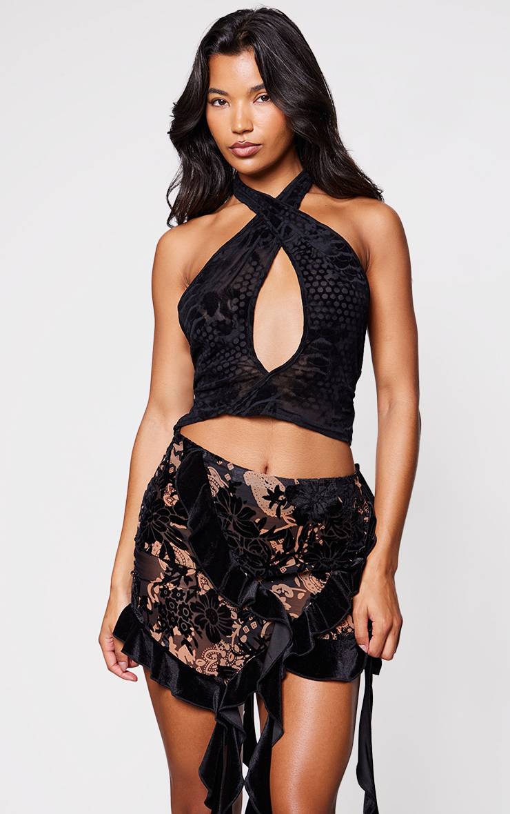Noir Top Décolleté Dos Nu En Velours Dévoré