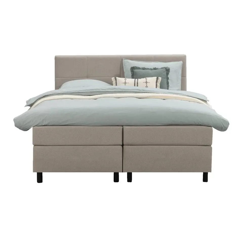 Boxspring Liv geblokt - beige - 160x200 cm - ronde poot