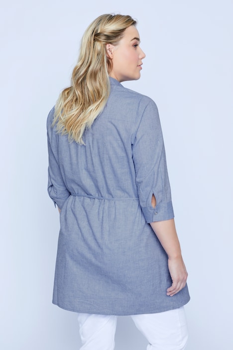 Bellieva-Bluse, extra lang, Druckknöpfe, 3/4-Ärmel, Biobaumwolle, GOTS