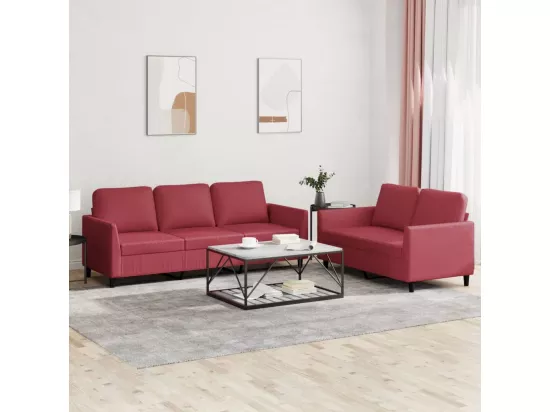 Ensemble de canapés 2 pièces et coussins Rouge bordeaux Similicuir