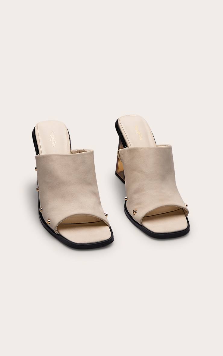 Crème Mules À Talons Bloc En Résine Et Clous En Synthétiquecuir