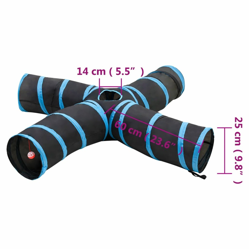 Tunnel pour chats à 4 voies noir et bleu 25 cm polyester