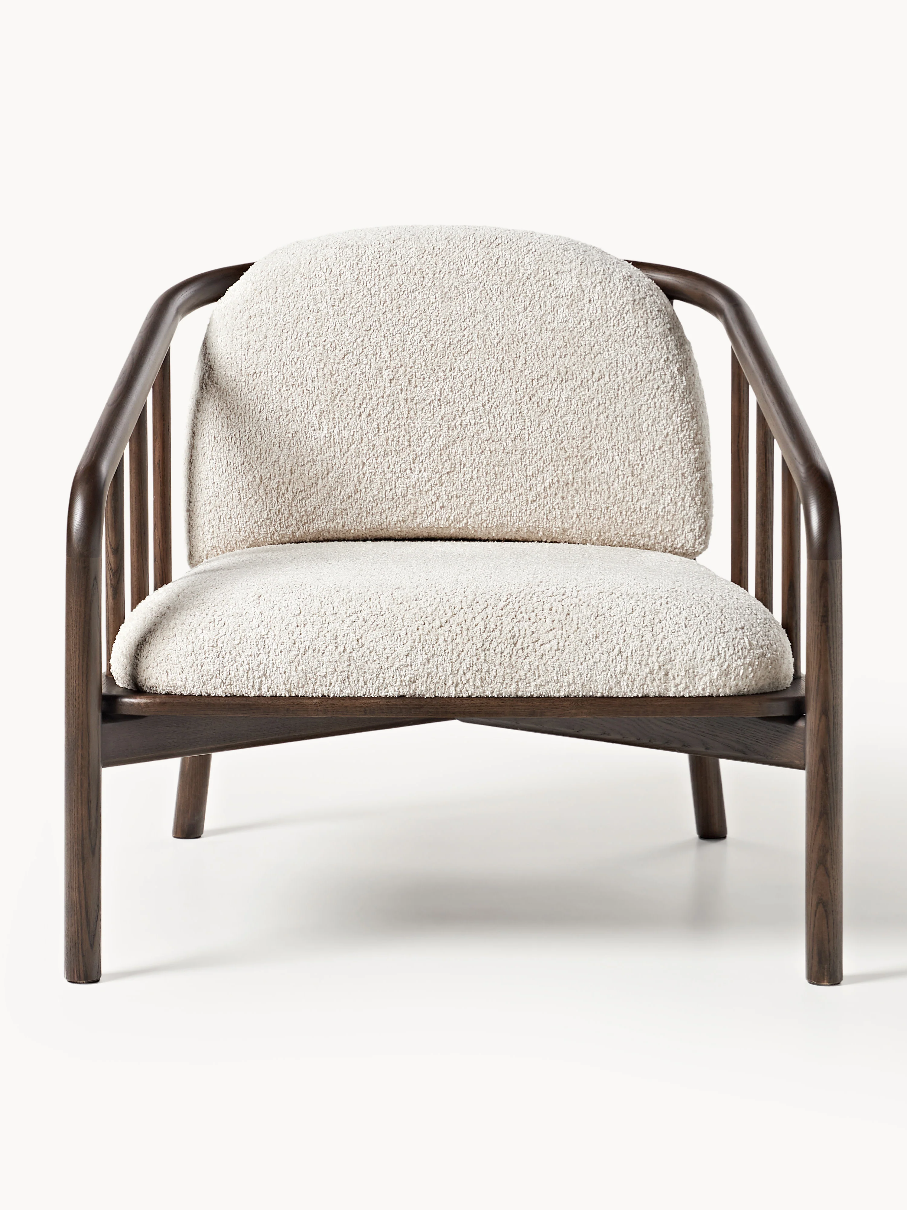 Loungefauteuil Balin van essenhout met teddy-bekleding