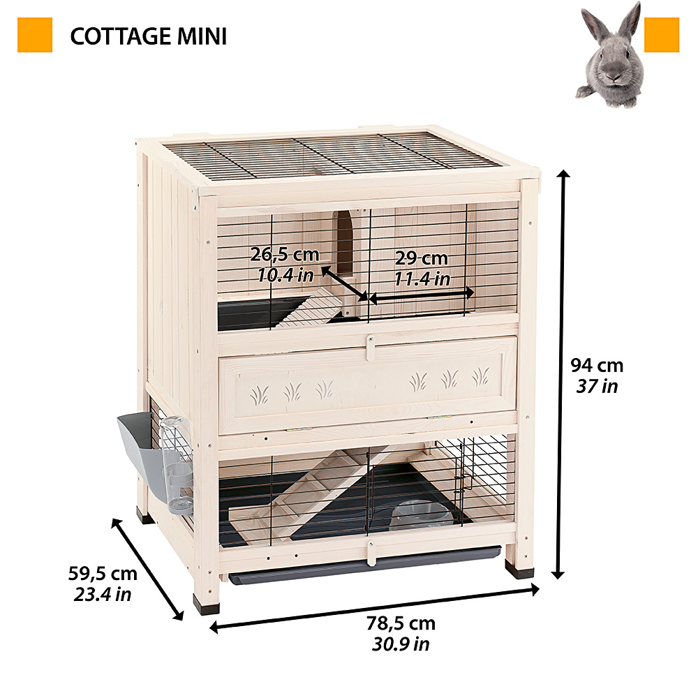 Ferplast clapier d'intérieur cottage mini, cochons d'inde, bois fsc, structure à 2 étages, accessoires inclus