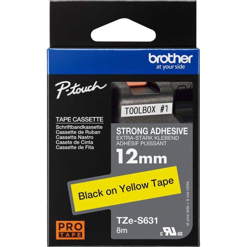 Ruban laminé Brother 12 mm TZE S631 jaune écriture noire