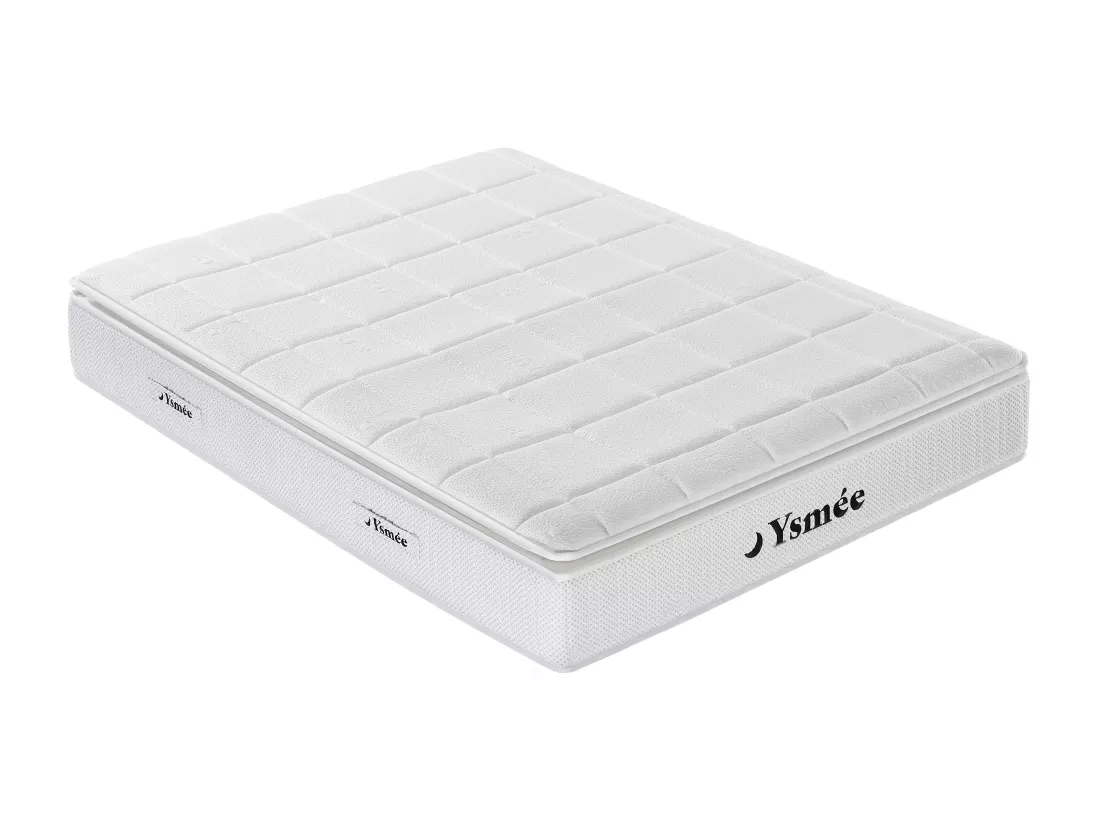Ensemble 160 x 200 cm sommier coffre blanc + matelas hybride ressorts ensachés accueil nano ressorts + mémoire de forme ép.32cm - IPOH de YSMÉE