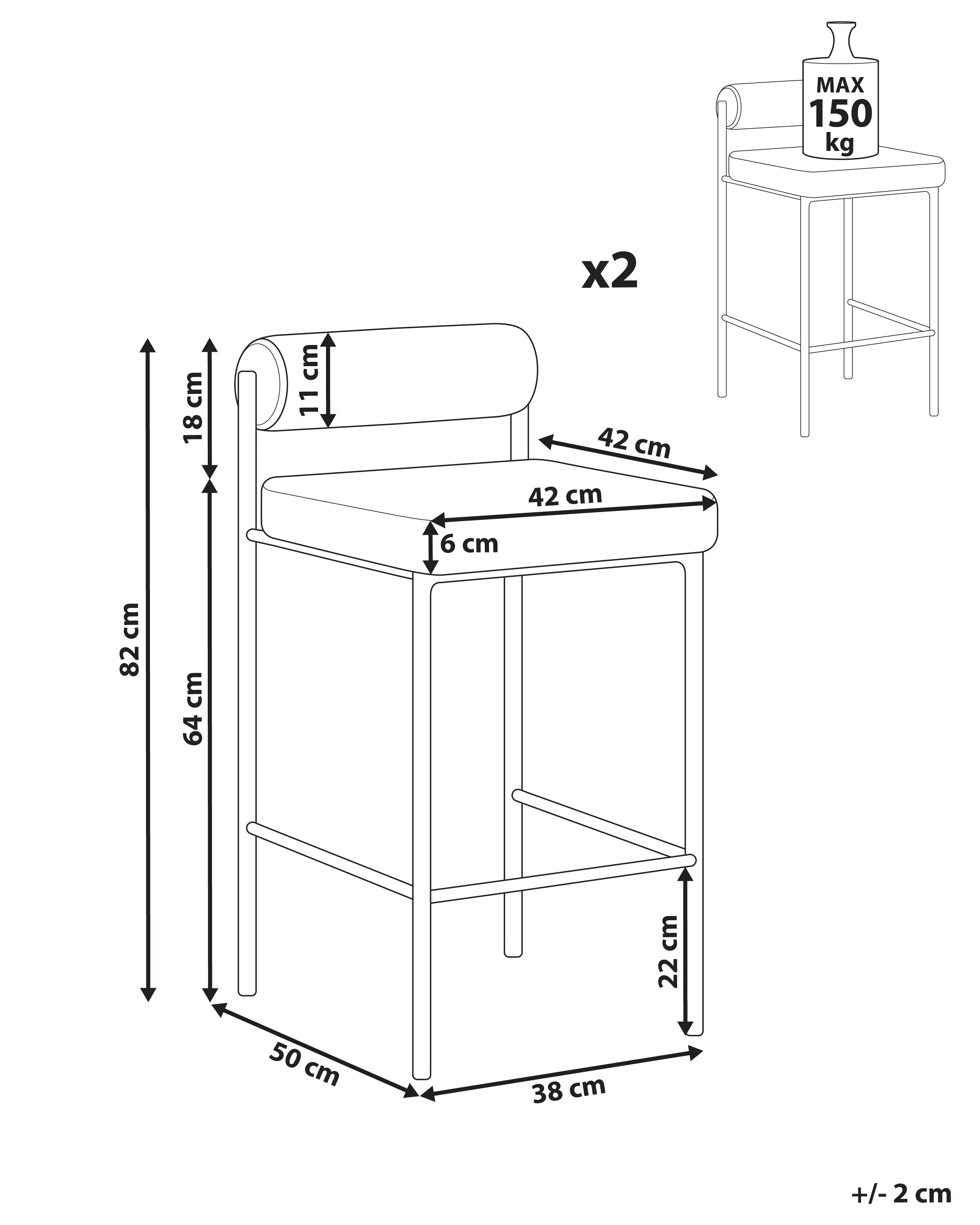 Set van 2 barstoelen AMAYA Bouclé Grijs