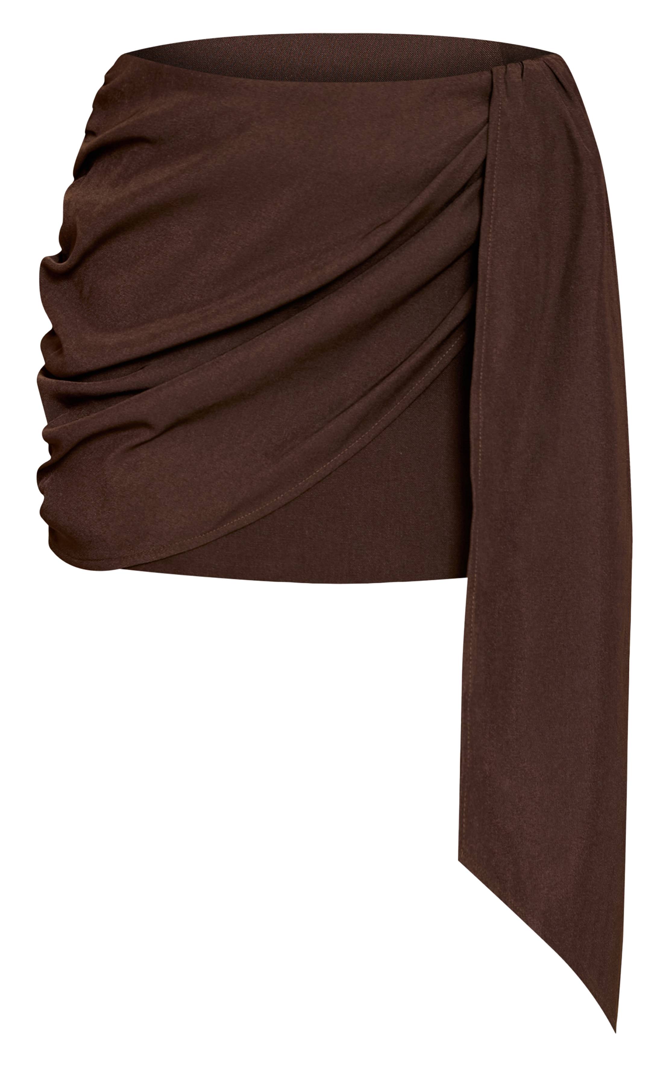 Chocolat Ensemble Jupe Courte Drapée Portefeuille En Tissu Tissé Ajusté