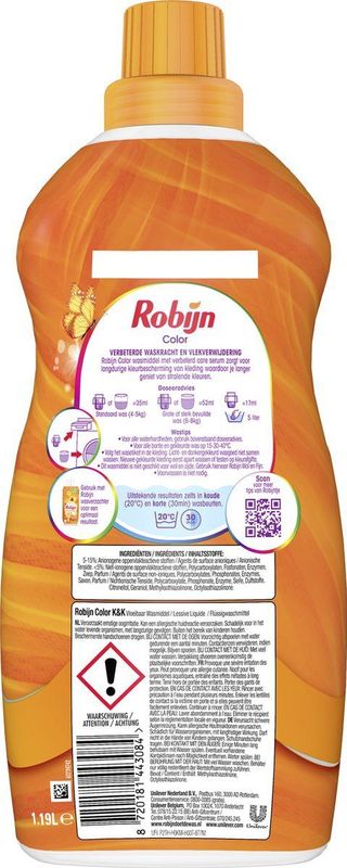 Robijn - Klein & Krachtig - Vloeibaar Wasmiddel - Color - 2 x 34 Wasbeurten - Voordeelverpakking