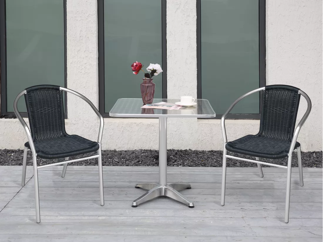Salle à manger de jardin en aluminium et résine tressée : 1 table carrée et 2 fauteuils - Noir - FIZZ de MYLIA