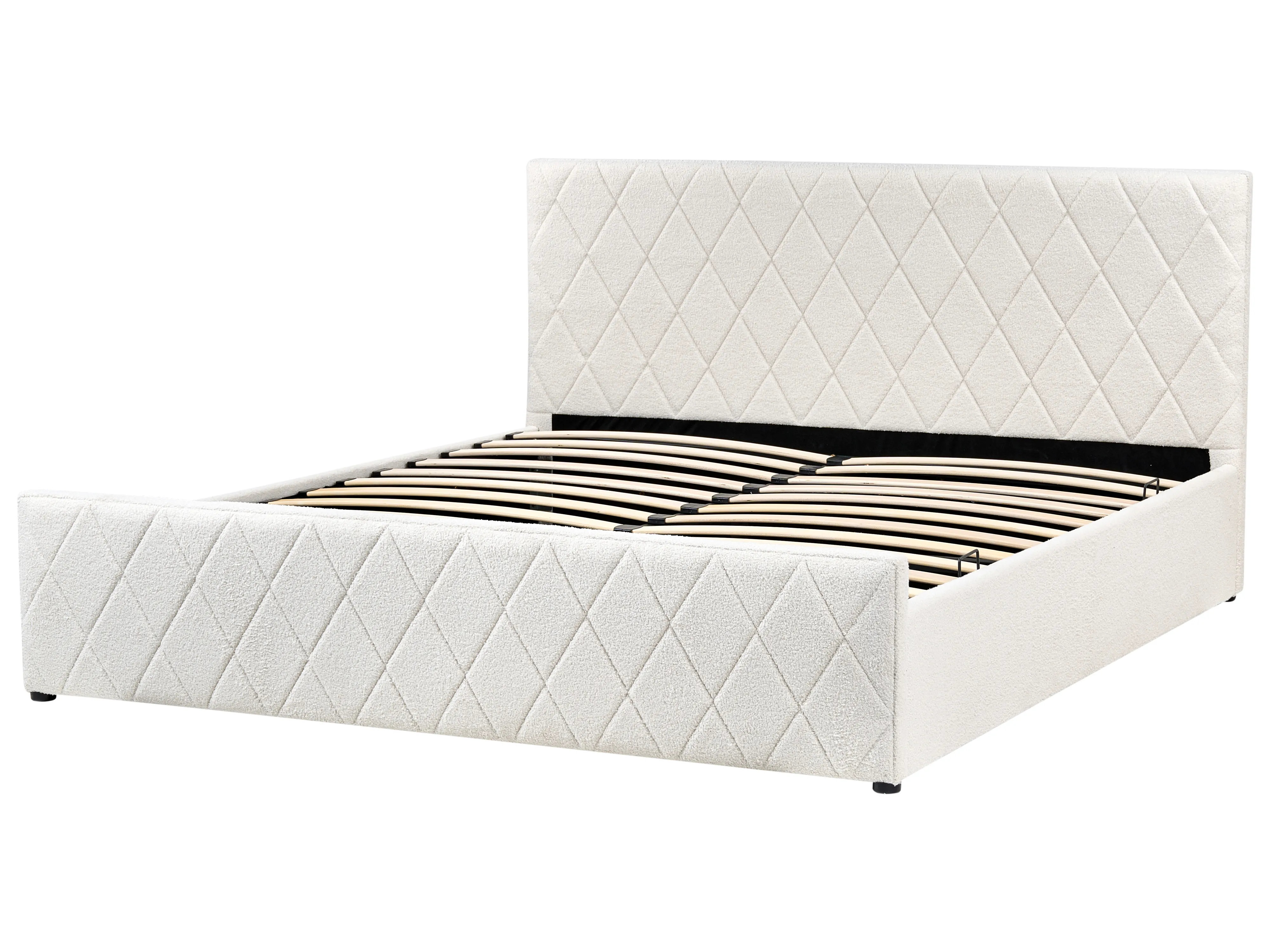 Bed met opbergruimte Bouclé ROCHEFORT 180 x 200 cm Gebroken wit