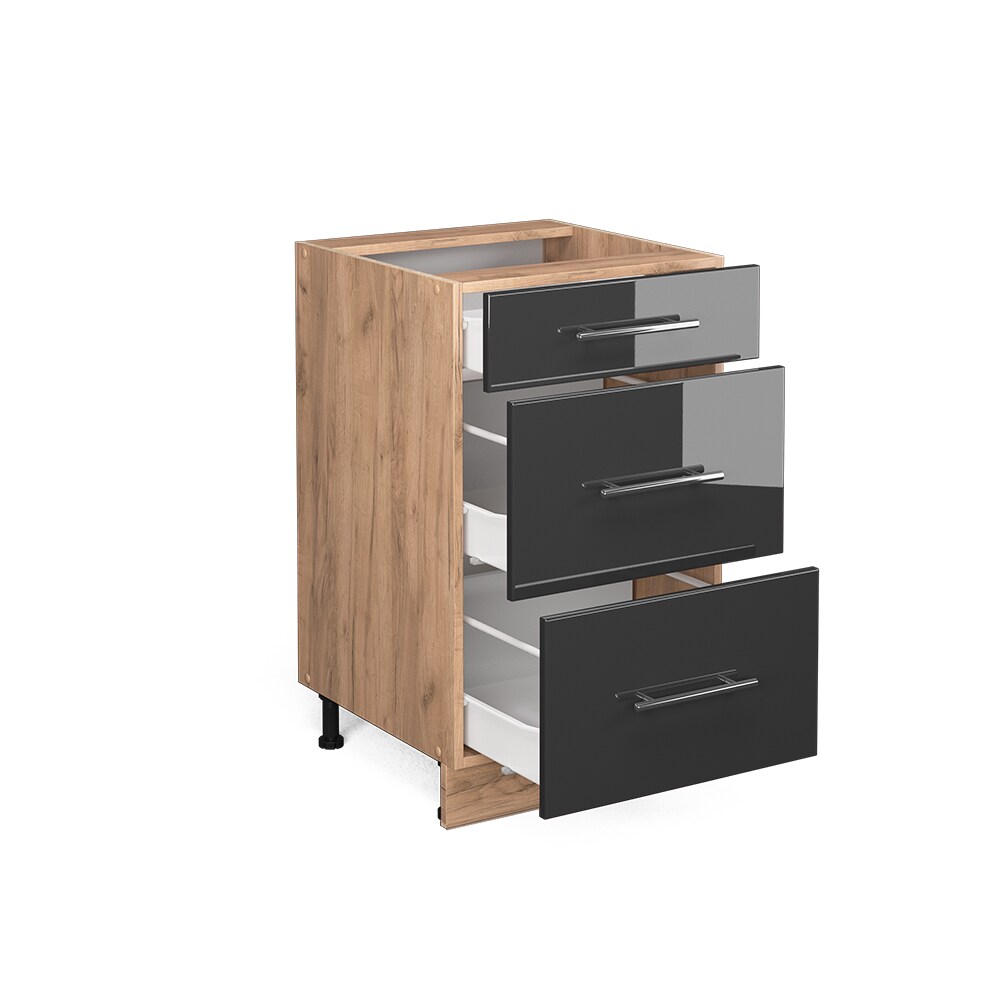 Vicco Schubunterschrank Küchenschrank Küchenmöbel Fame-Line Eiche Anthrazit modern 50 cm Küche Einbauküche Drehtür Blende Küchenzeile Hochglanz
