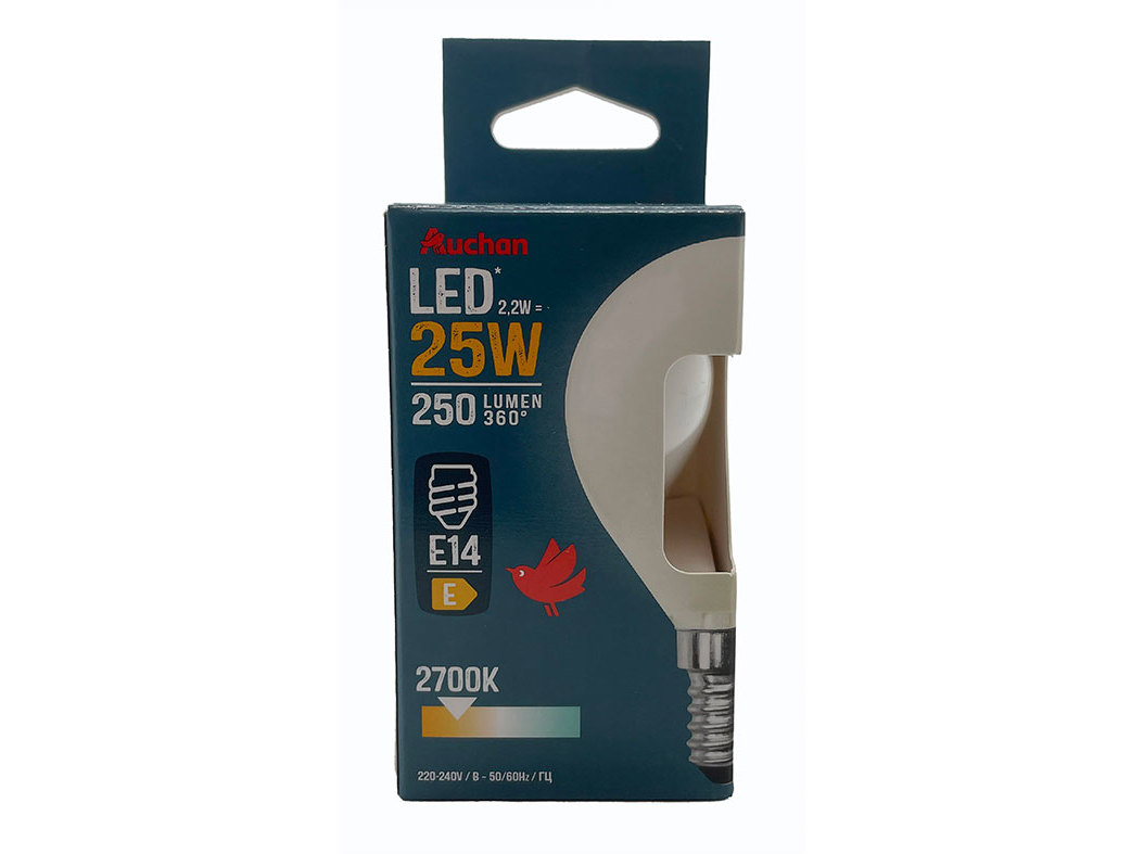 LÂMPADA LED ESFÉRICA AUCHAN E14 25W LUZ AMARELA