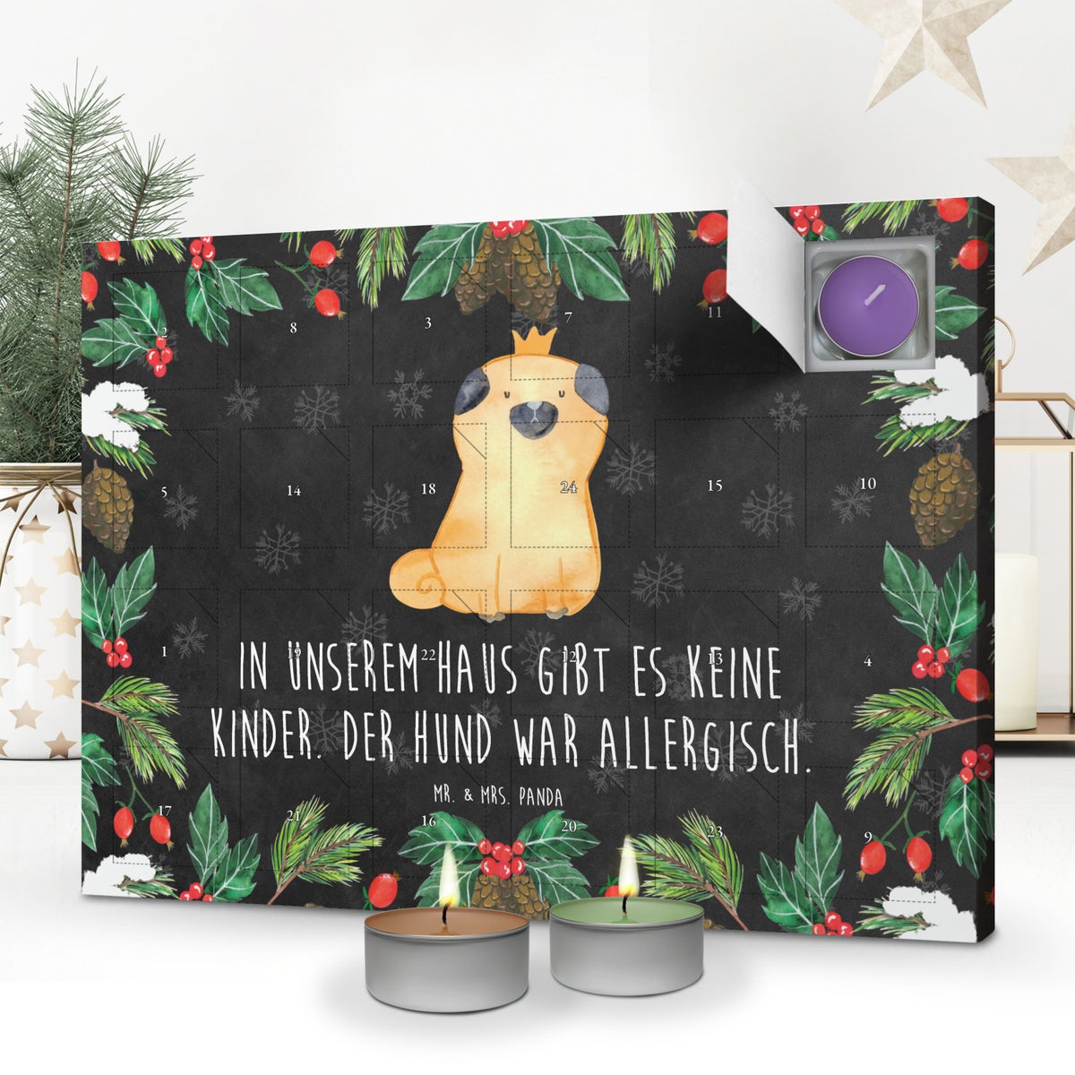 Mr. & Mrs. Panda Geurkaars Adventskalender Pug Crown - Zwart