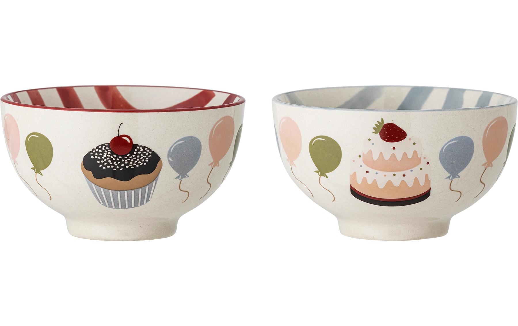 Kinderschale Darby 2er Set, Rot, SteingutSchalen mit verschiedenen Kuchen und Ballons verziert