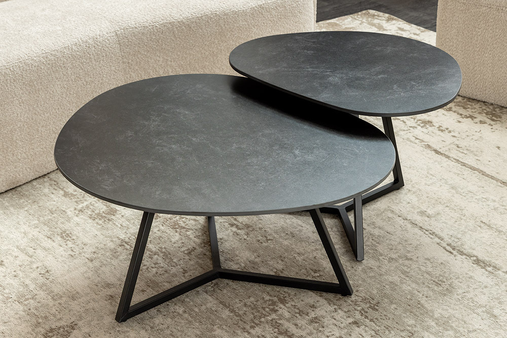 Design Couchtisch MARVELOUS 90cm anthrazit Marmor Keramik schwarzes Metall