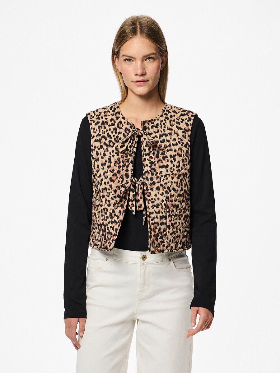 PEÇAS<br>Cardigã sem mangas, estampa de leopardo
