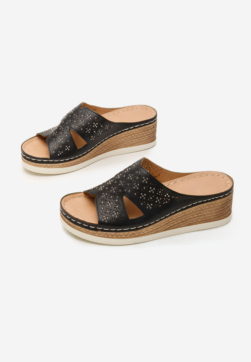Mules compensées femme noirs Larue