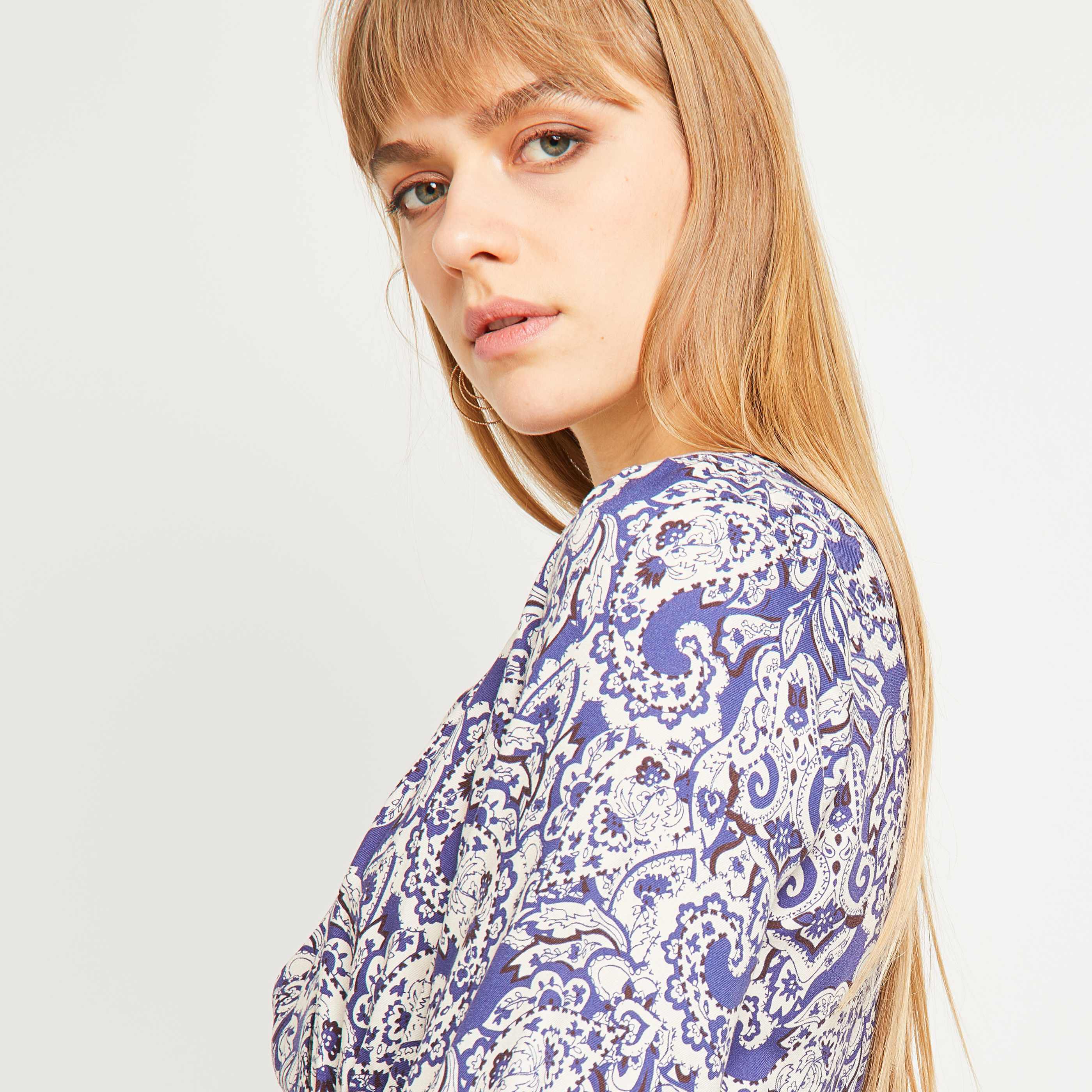 Robe imprimée mi-longue femme - BLEU