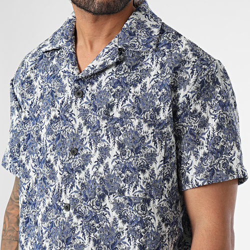 Ensemble Chemise Manches Courtes Et Pantalon Bleu Marine Blanc Floral