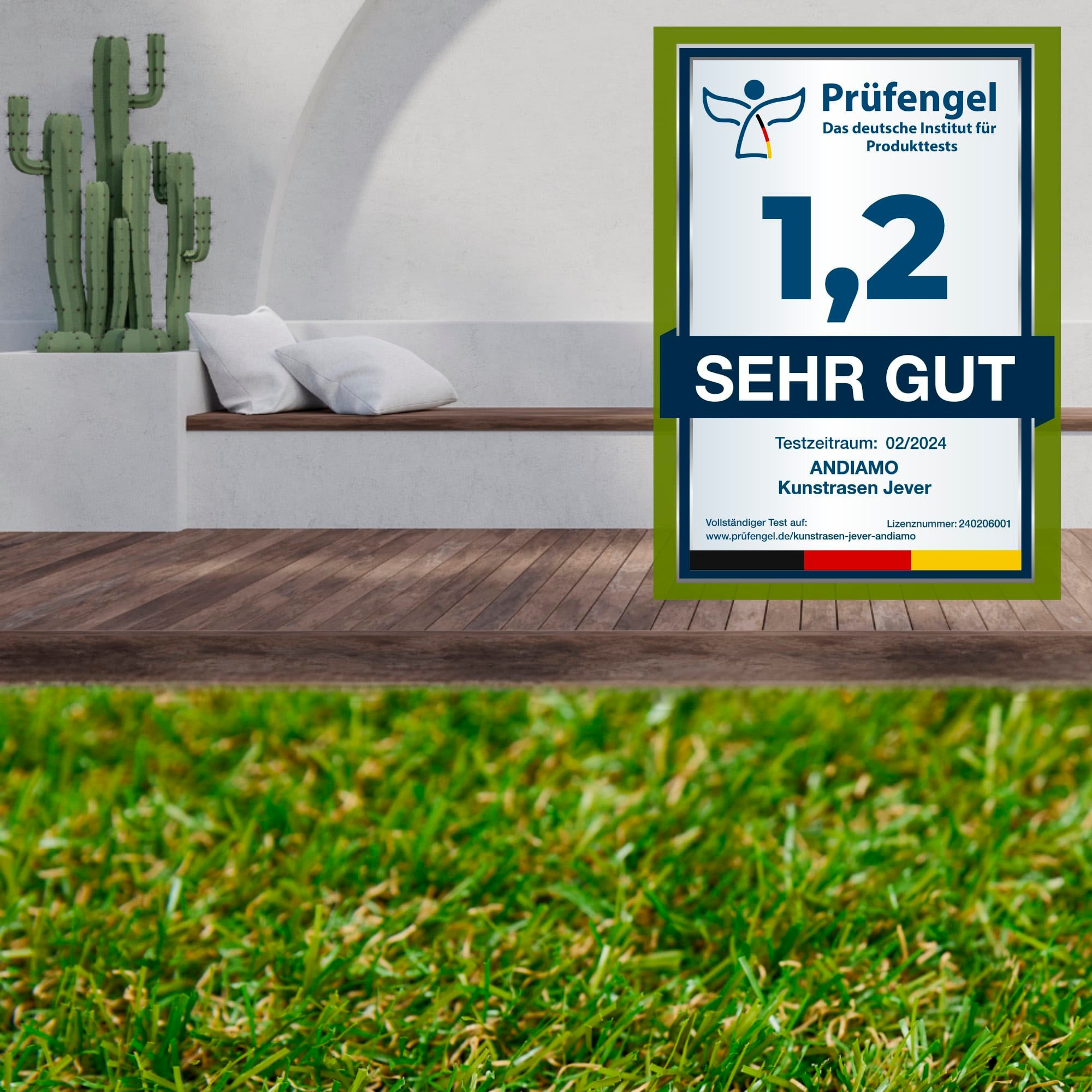 Andiamo Kunstrasen »Rasenteppich Jever« rechteckig 20 mm Höhe natürliche Optik, mit Drainagefunktion, für Balkon, Terrasse & Garten