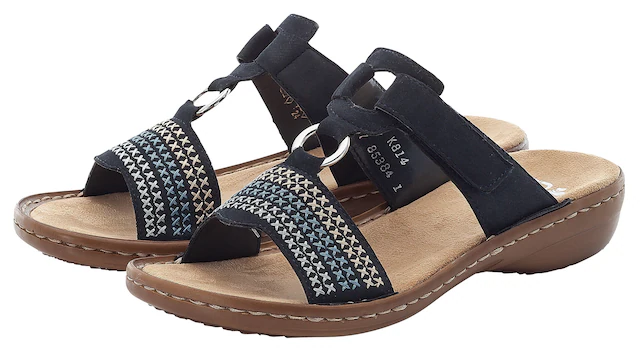 Rieker Pantolette  , Keilabsatz, Sommerschuh, Schlappen mit schöner Stickerei