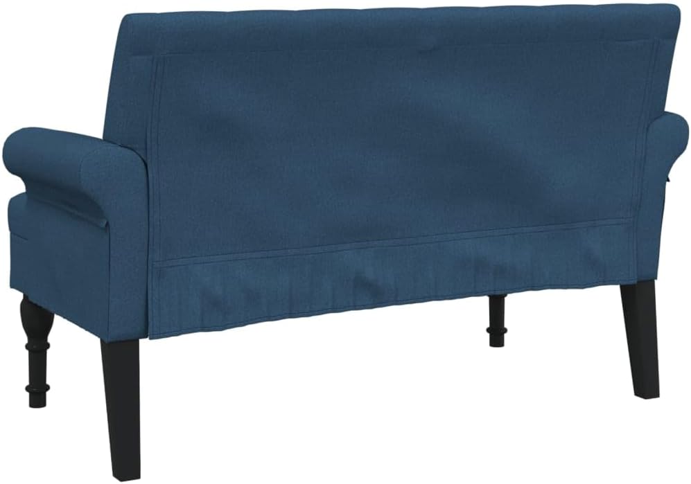vidaXL Sitzbank, Bank Polsterbank mit Rückenlehne Armlehnen, Bettbank mit Holzbeinen, Flurbank Ottomane für Wohnzimmer Büro, Modern, Blau Stoff
