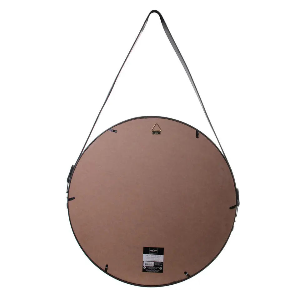 Home Deco Factory spiegel - rond - zwart - leren handvat - D50 cm