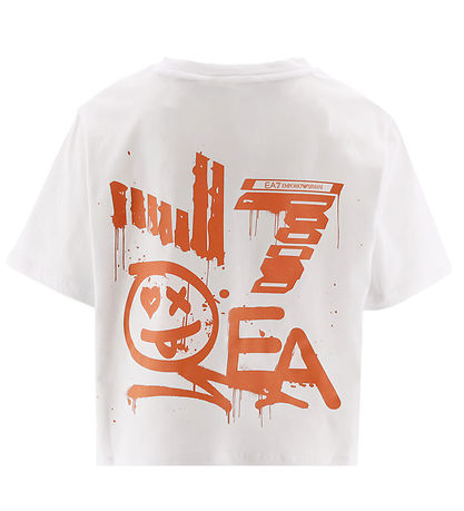 EA7 T-Shirt - Cropped - Weiß m. Koralle