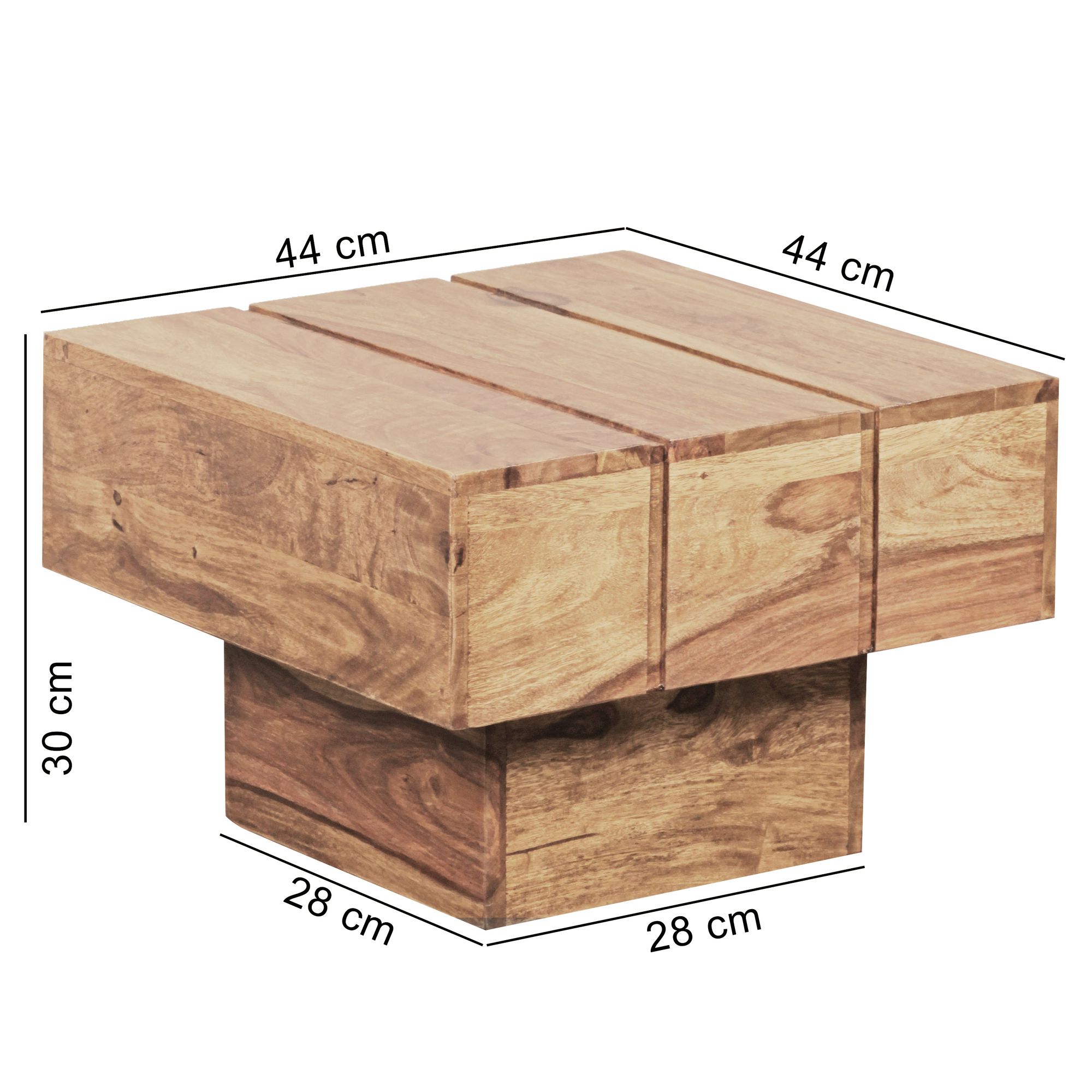 KADIMA DESIGN Beistelltisch SAAR: Massivholz, 44x44x30 cm, handgefertigtes Unikat, Sheesham/Akazie