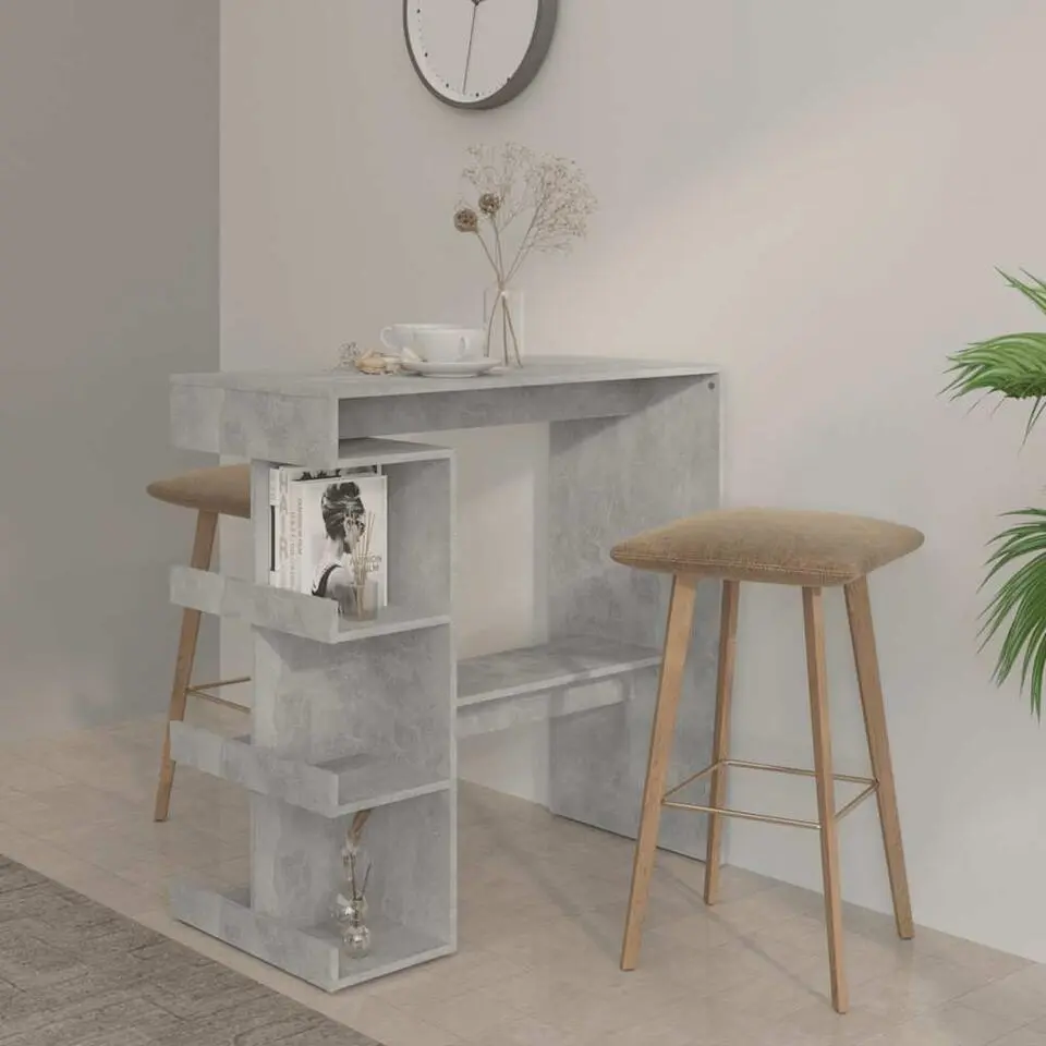 vidaXL - Bartafel met opbergruimte - Betongrijs - Bewerkt hout - 100x50 cm