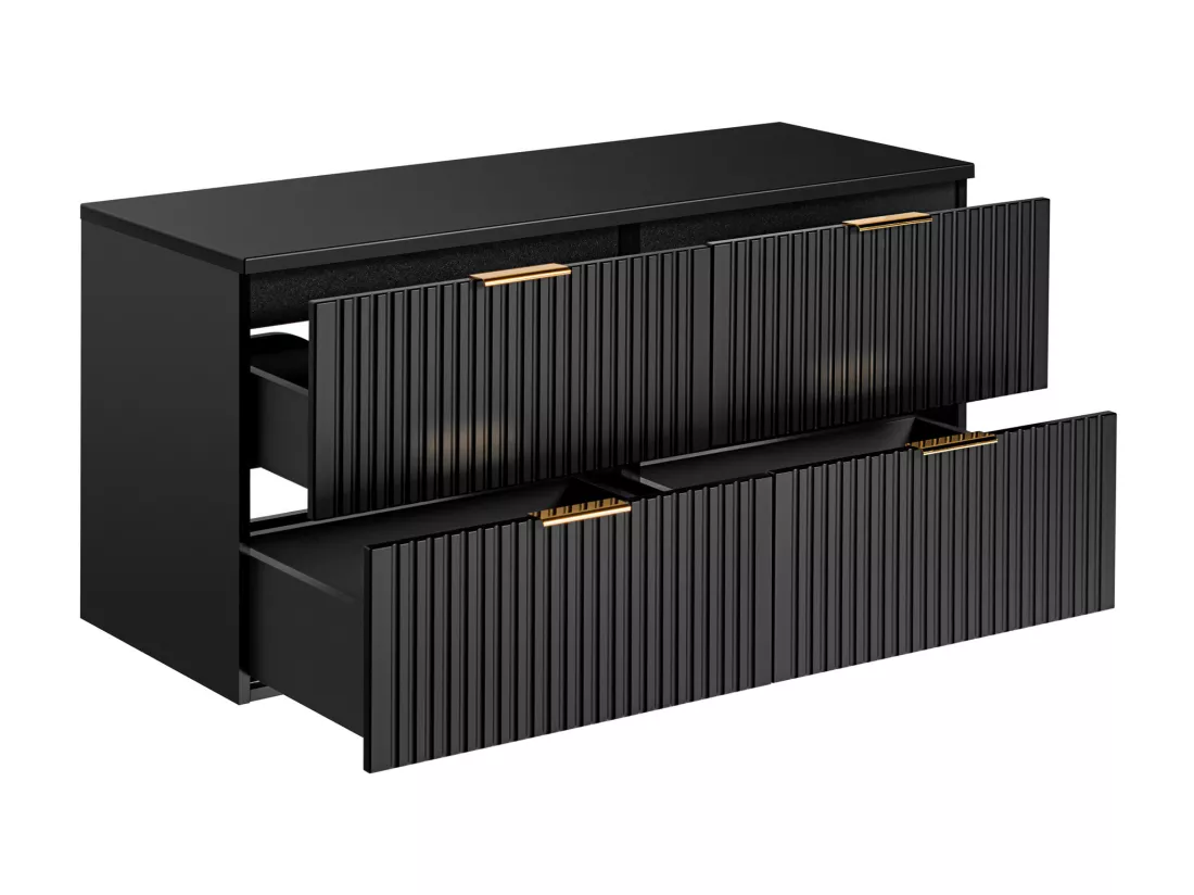 Meuble sous vasque suspendu strié avec planche - Noir - 120 cm - ZEVARA